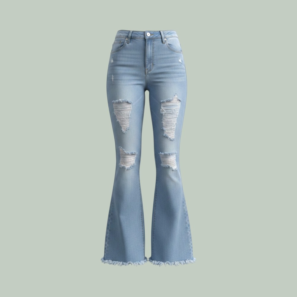 Traffic Jeans Wear Womens Distressed Flare Jeans Light Wash Bell Bottoms Size 13